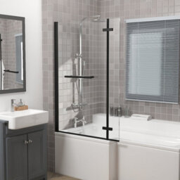 Rinse bathrooms Rinse 810X1400mm Square Bath Shower Screen Bifold 6mm Safety Glass Easy Clean Panel Frameless Pivot Screen Black With Towel Rail - thumbnail 5