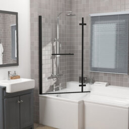 Rinse bathrooms Rinse 810X1400mm Square Bath Shower Screen Bifold 6mm Safety Glass Easy Clean Panel Frameless Pivot Screen Black With Towel Rail - thumbnail 6