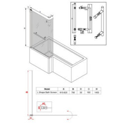Rinse bathrooms Rinse 810X1400mm Square Bath Shower Screen Bifold 6mm Safety Glass Easy Clean Panel Frameless Pivot Screen Black With Towel Rail - thumbnail 7