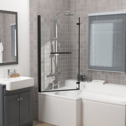 Rinse bathrooms Rinse 810X1400mm Square Bath Shower Screen Bifold 6mm Safety Glass Easy Clean Panel Frameless Pivot Screen Black With Towel Rail - thumbnail 3