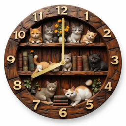 Round 20Cm Wooden Cat Wall Clock Aa Battery Powered Silent Bedroom Decor Clock - thumbnail 1