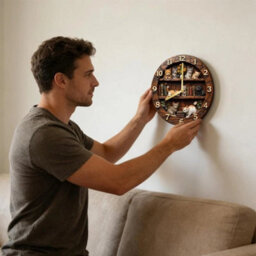 Round 20Cm Wooden Cat Wall Clock Aa Battery Powered Silent Bedroom Decor Clock - thumbnail 5