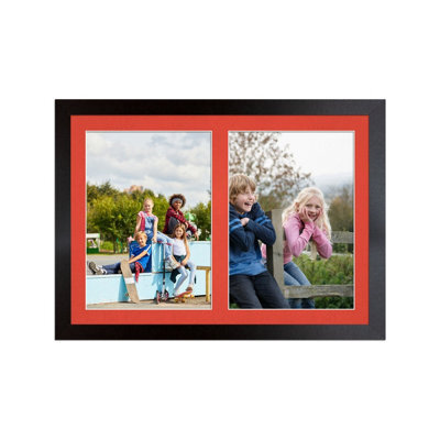 AK Frames 20X14 Matte Black Modern Multi Photo Frame With Poppy Red Mount - Holds 2 Apertures (2X) A4 Photos - image 1