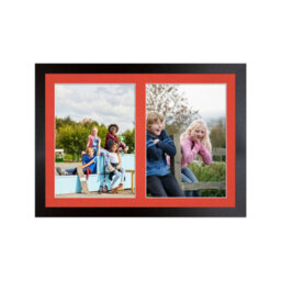 AK Frames 20X14 Matte Black Modern Multi Photo Frame With Poppy Red Mount - Holds 2 Apertures (2X) A4 Photos - thumbnail 1