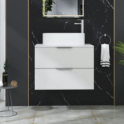 Royal Bathrooms Evora 700mm Matt White Fluted Wall Hung Countertop Vanity Unit 2 Drawer With Peak Basin - image 1