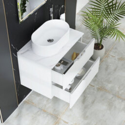 Royal Bathrooms Evora 700mm Matt White Fluted Wall Hung Countertop Vanity Unit 2 Drawer With Peak Basin - thumbnail 3