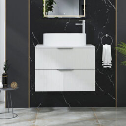 Royal Bathrooms Evora 700mm Matt White Fluted Wall Hung Countertop Vanity Unit 2 Drawer With Peak Basin - thumbnail 1