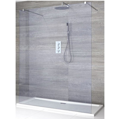 Homestylestore Chrome Smoked Glass Floating Walk In Frameless Shower Enclosure With White Tray 1400 X 800mm - image 1