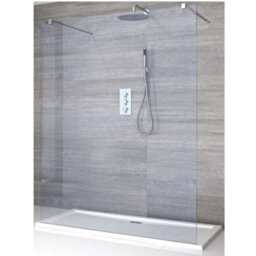 Homestylestore Chrome Smoked Glass Floating Walk In Frameless Shower Enclosure With White Tray 1400 X 800mm - thumbnail 1