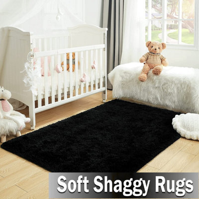 Ameha Black Area Rugs For Bedroom Hallway 80X150 Cm Non-Slip Modern Super Soft Fluffy Shaggy Thick Pile Rug Non-Shedding Easy To Clean - image 1