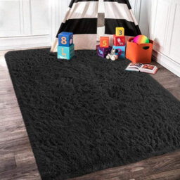 Ameha Black Area Rugs For Bedroom Hallway 80X150 Cm Non-Slip Modern Super Soft Fluffy Shaggy Thick Pile Rug Non-Shedding Easy To Clean - thumbnail 3