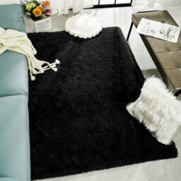 Ameha Black Area Rugs For Bedroom Hallway 80X150 Cm Non-Slip Modern Super Soft Fluffy Shaggy Thick Pile Rug Non-Shedding Easy To Clean - thumbnail 2
