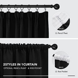 Deconovo Blackout Curtains Super Soft Thermal Insulated Energy Saving Pencil Pleat Blackout Curtains 52X72 Inch Black 2 Panels - thumbnail 4
