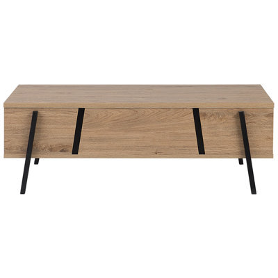 Beliani Lift-Top Coffee Table, Light Brown Chipboard With Black Metal Hairpin Legs, 107 X 59 Cm - image 1