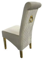 Stratus Interiors 1 Pcs Tall Velvet Dining Chair With Gold Ring Knocker & Gold Legs - Cream - thumbnail 2