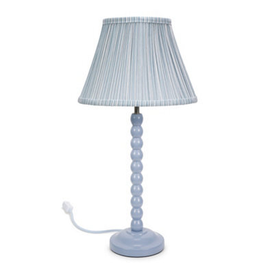 Valuelights Bobbles Powder Blue Bobbin Table Lamp With Blue Pleated Shade - Led Bulb Included - image 1
