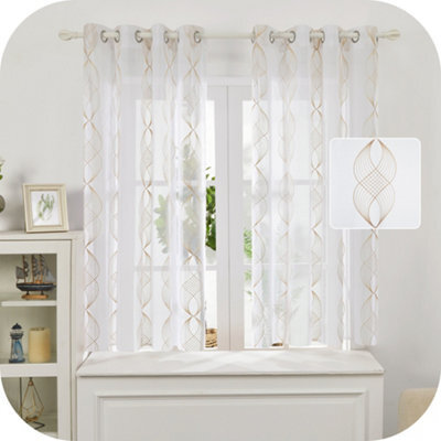 Deconovo Faux Linen Embroidered Voile Eyelets Top Rings Sheer Curtains Home Decorative Net Curtains 55 X 72 Inch Linen 1 Pair
