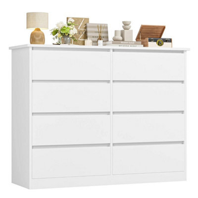 White Chest Of Drawers Bedroom Dresser With 8 Drawers Storage Cabinet 120X39.5X96Cm - image 1
