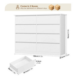 White Chest Of Drawers Bedroom Dresser With 8 Drawers Storage Cabinet 120X39.5X96Cm - thumbnail 2