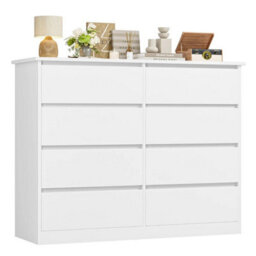 White Chest Of Drawers Bedroom Dresser With 8 Drawers Storage Cabinet 120X39.5X96Cm - thumbnail 1