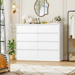 White Chest Of Drawers Bedroom Dresser With 8 Drawers Storage Cabinet 120X39.5X96Cm - thumbnail 4