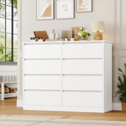 White Chest Of Drawers Bedroom Dresser With 8 Drawers Storage Cabinet 120X39.5X96Cm - thumbnail 3