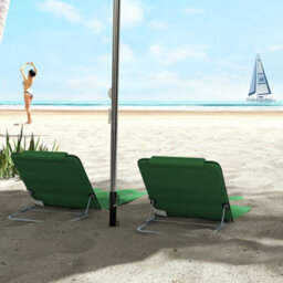 Outsunny 2 Pieces Outdoor Beach Mat Steel Reclining Chair Set W/ Pillow Green - thumbnail 9