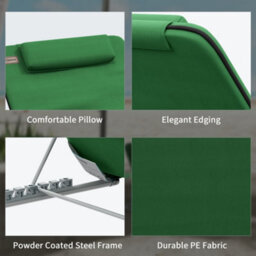 Outsunny 2 Pieces Outdoor Beach Mat Steel Reclining Chair Set W/ Pillow Green - thumbnail 7