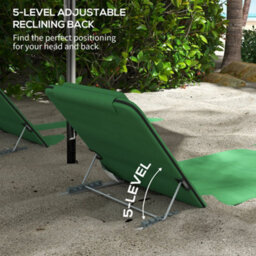 Outsunny 2 Pieces Outdoor Beach Mat Steel Reclining Chair Set W/ Pillow Green - thumbnail 6