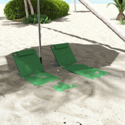 Outsunny 2 Pieces Outdoor Beach Mat Steel Reclining Chair Set W/ Pillow Green