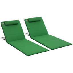 Outsunny 2 Pieces Outdoor Beach Mat Steel Reclining Chair Set W/ Pillow Green - thumbnail 2