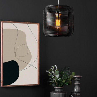 Litecraft Rattan Easy Fit Black Drum Ceiling Light Shade - image 1