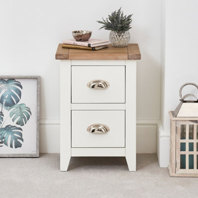 The Furniture Market Cheshire White Painted Slim 2 Drawer Bedside Table Compact White Nightstand With Limed Oak Top Solid Wood Frame Narrow Bedside - image 1