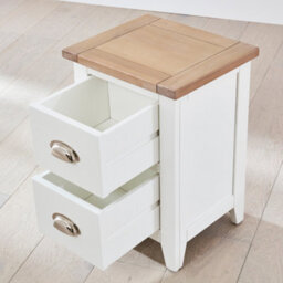 The Furniture Market Cheshire White Painted Slim 2 Drawer Bedside Table Compact White Nightstand With Limed Oak Top Solid Wood Frame Narrow Bedside - thumbnail 7