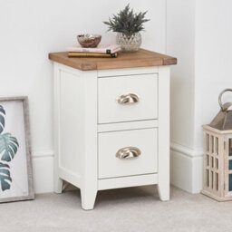 The Furniture Market Cheshire White Painted Slim 2 Drawer Bedside Table Compact White Nightstand With Limed Oak Top Solid Wood Frame Narrow Bedside - thumbnail 2