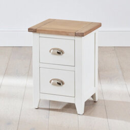 The Furniture Market Cheshire White Painted Slim 2 Drawer Bedside Table Compact White Nightstand With Limed Oak Top Solid Wood Frame Narrow Bedside - thumbnail 5