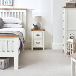 The Furniture Market Cheshire White Painted Slim 2 Drawer Bedside Table Compact White Nightstand With Limed Oak Top Solid Wood Frame Narrow Bedside - thumbnail 4