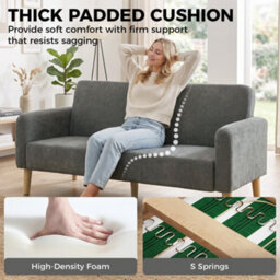 Homcom 2 Seater Sofa, Velvet Small Couch With Plush Backrest, Grey - thumbnail 4