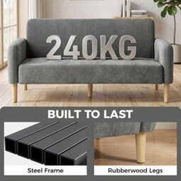 Homcom 2 Seater Sofa, Velvet Small Couch With Plush Backrest, Grey - thumbnail 7