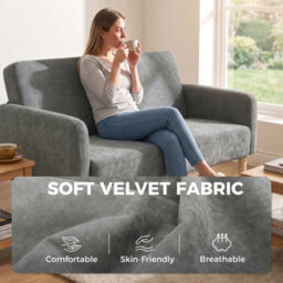 Homcom 2 Seater Sofa, Velvet Small Couch With Plush Backrest, Grey - thumbnail 5