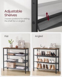 Vasagle Shoe Rack, 4-Tier Shoe Storage With Shelves And Large Top, Adjustable Mesh Shelves,rustic Brown And Ink Black - thumbnail 4