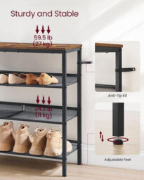 Vasagle Shoe Rack, 4-Tier Shoe Storage With Shelves And Large Top, Adjustable Mesh Shelves,rustic Brown And Ink Black - thumbnail 3