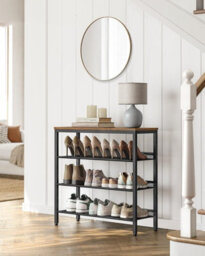 Vasagle Shoe Rack, 4-Tier Shoe Storage With Shelves And Large Top, Adjustable Mesh Shelves,rustic Brown And Ink Black