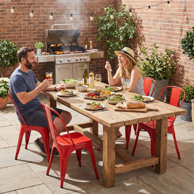 Fwstyle Bistro Set Of 4 Red Gloss Metal Chairs (H) 84 (W) 45.5 (D) 51Cm - image 1