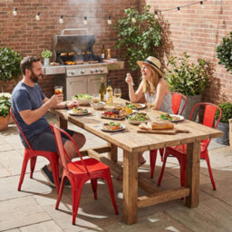Fwstyle Bistro Set Of 4 Red Gloss Metal Chairs (H) 84 (W) 45.5 (D) 51Cm - thumbnail 1