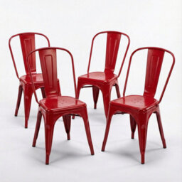 Fwstyle Bistro Set Of 4 Red Gloss Metal Chairs (H) 84 (W) 45.5 (D) 51Cm - thumbnail 2