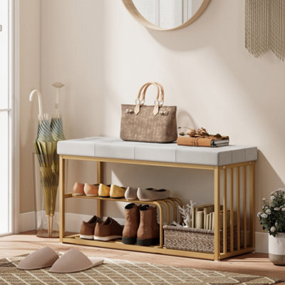 Homcom Shoe Storage Bench With Seat Cushion Tufted Shoe Rack Bench Grey - image 1