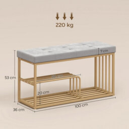 Homcom Shoe Storage Bench With Seat Cushion Tufted Shoe Rack Bench Grey - thumbnail 3