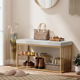 Homcom Shoe Storage Bench With Seat Cushion Tufted Shoe Rack Bench Grey