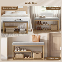 Homcom Shoe Storage Bench With Seat Cushion Tufted Shoe Rack Bench Grey - thumbnail 7